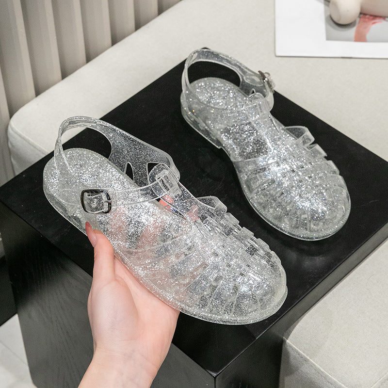 Glitter Sandals with Ankle Strap for Women