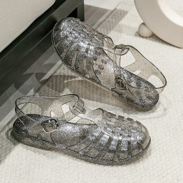 Glitter Sandals with Ankle Strap for Women