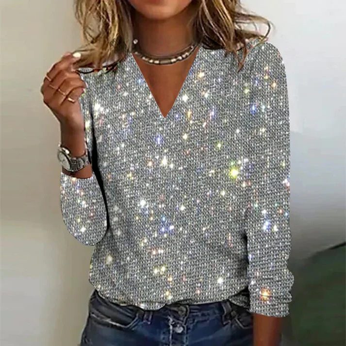 Glitter Sweater with V-Neck for Women