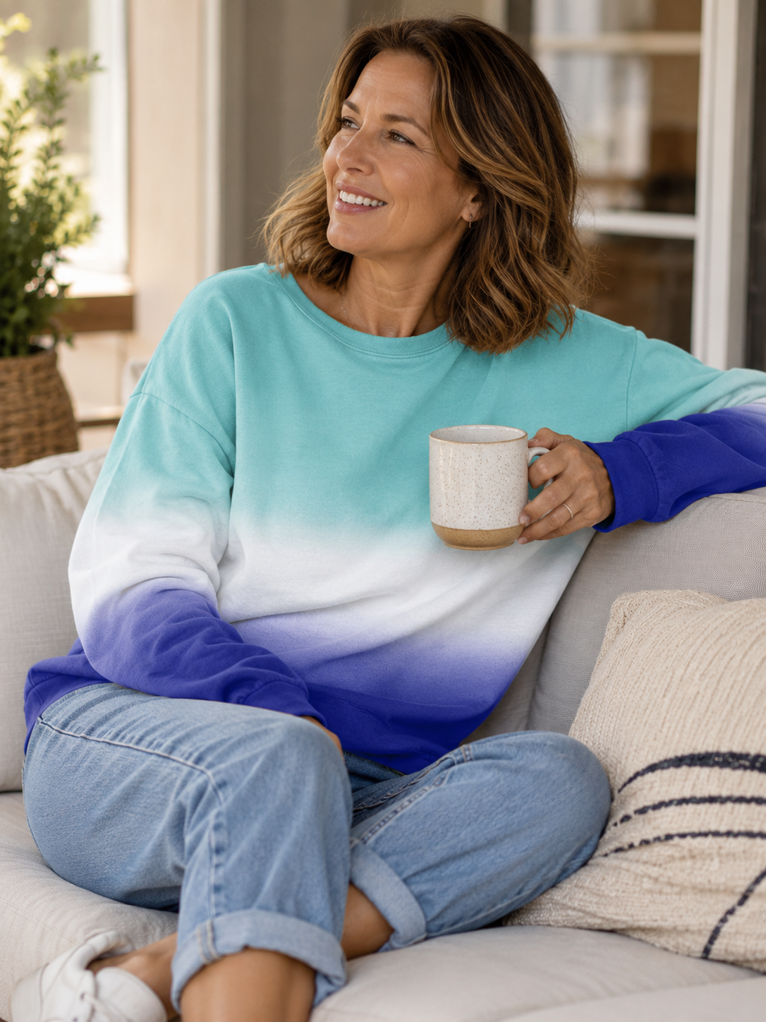 Gradient Sweatshirt with Crew Neck for Women