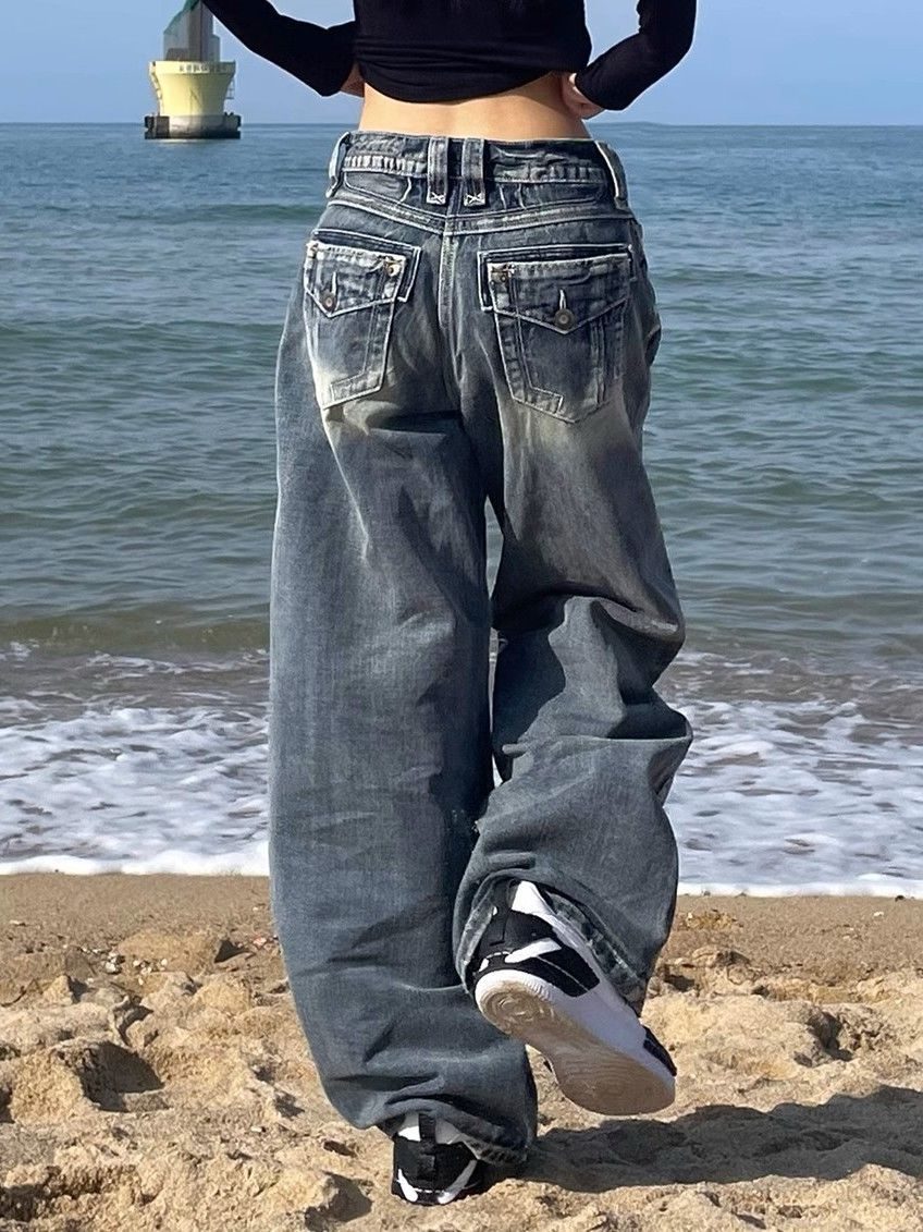High Waist Baggy Distressed Jeans for Women