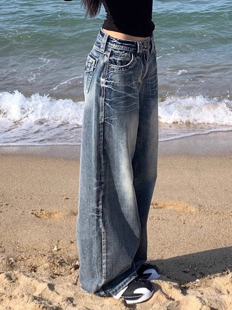 High Waist Baggy Distressed Jeans for Women