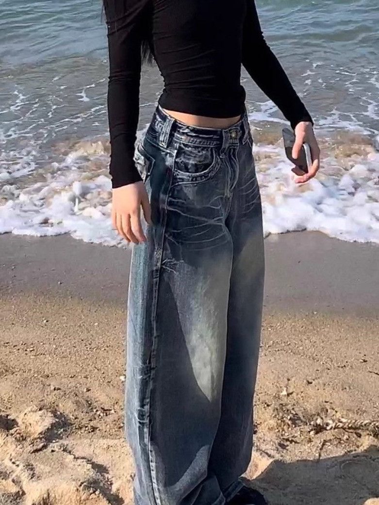 High Waist Baggy Distressed Jeans for Women