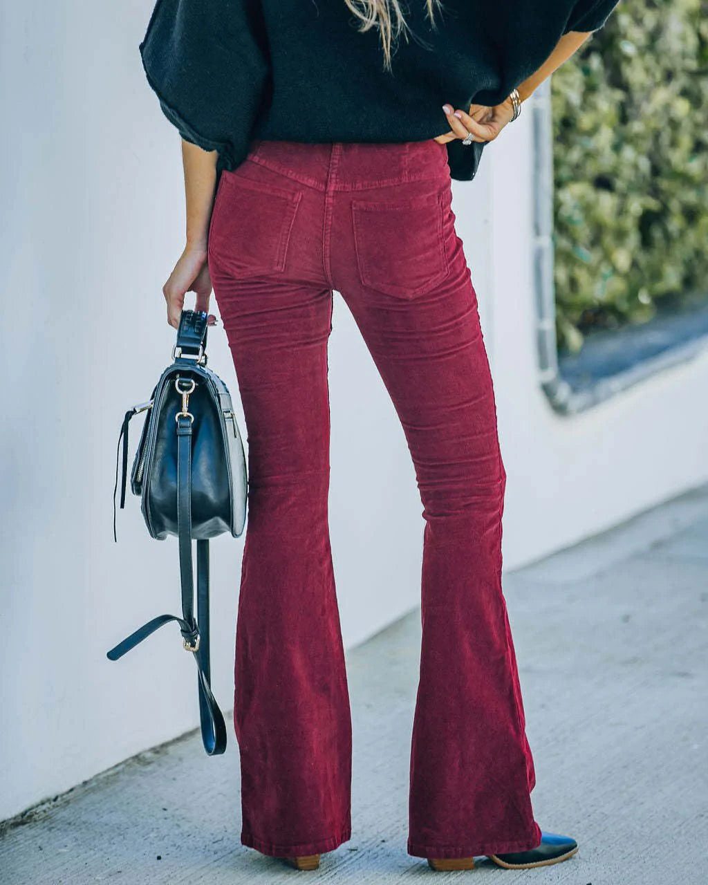 High Waist Flare Corduroy Trousers for Women