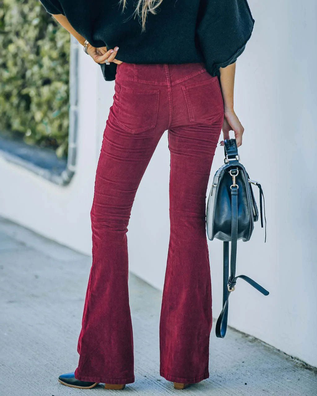 High Waist Flare Corduroy Trousers for Women