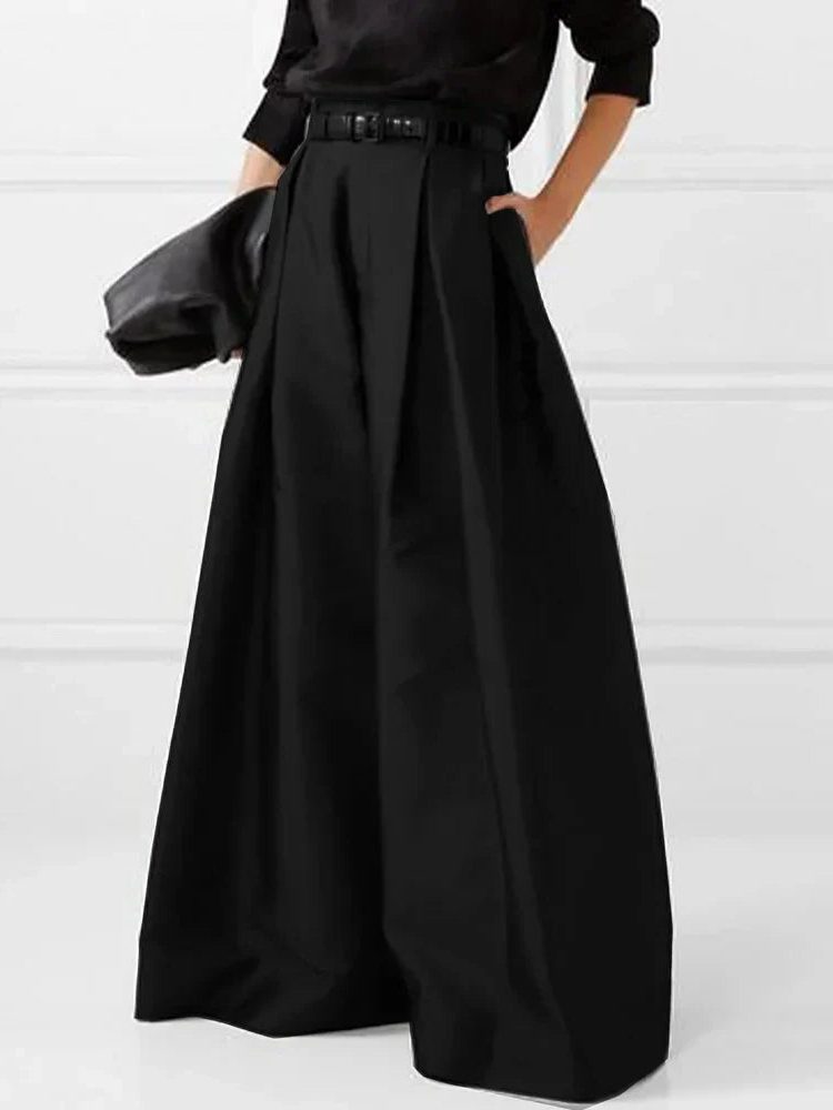High Waist Pleated Wide Leg Trousers for Women - Black
