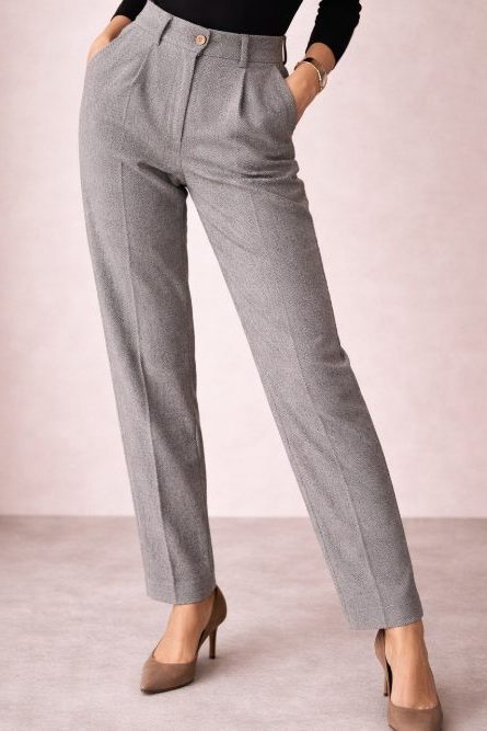 High Waist Straight Leg Wool Trousers for Women - Grey