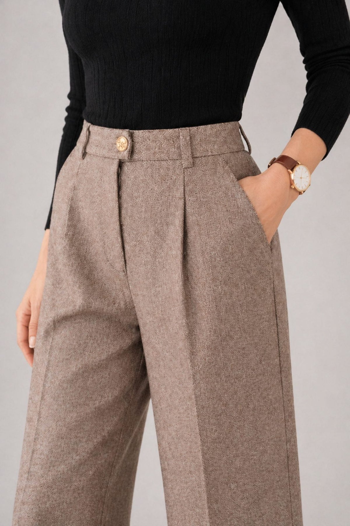High Waist Straight Leg Wool Trousers for Women - View 3