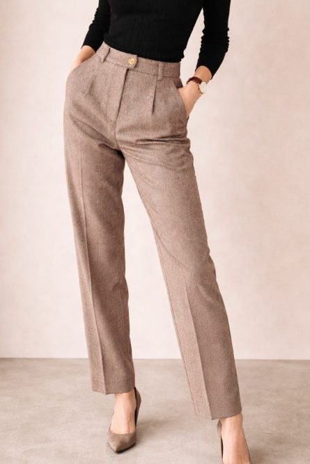 High Waist Straight Leg Wool Trousers for Women - View 5