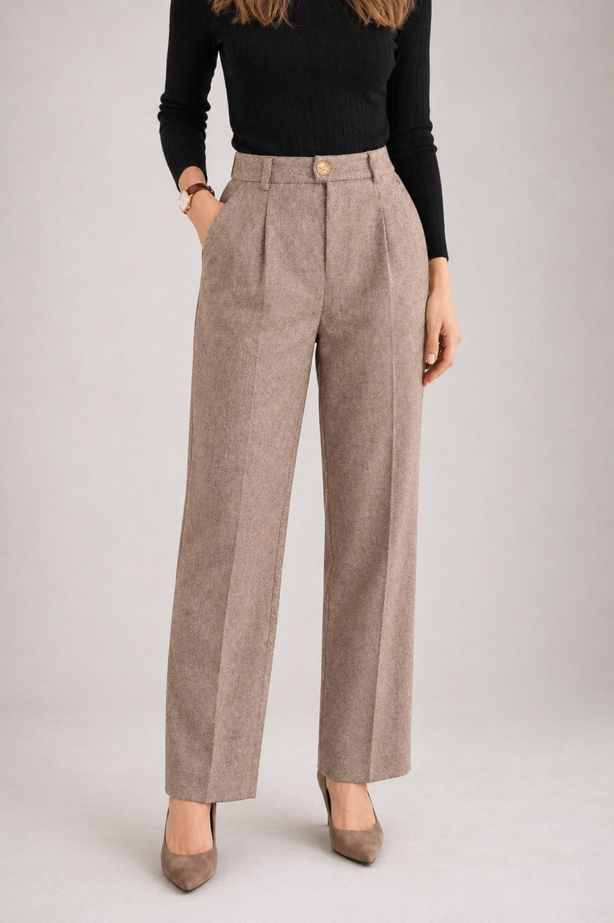 High Waist Tailored Wool Trousers for Women