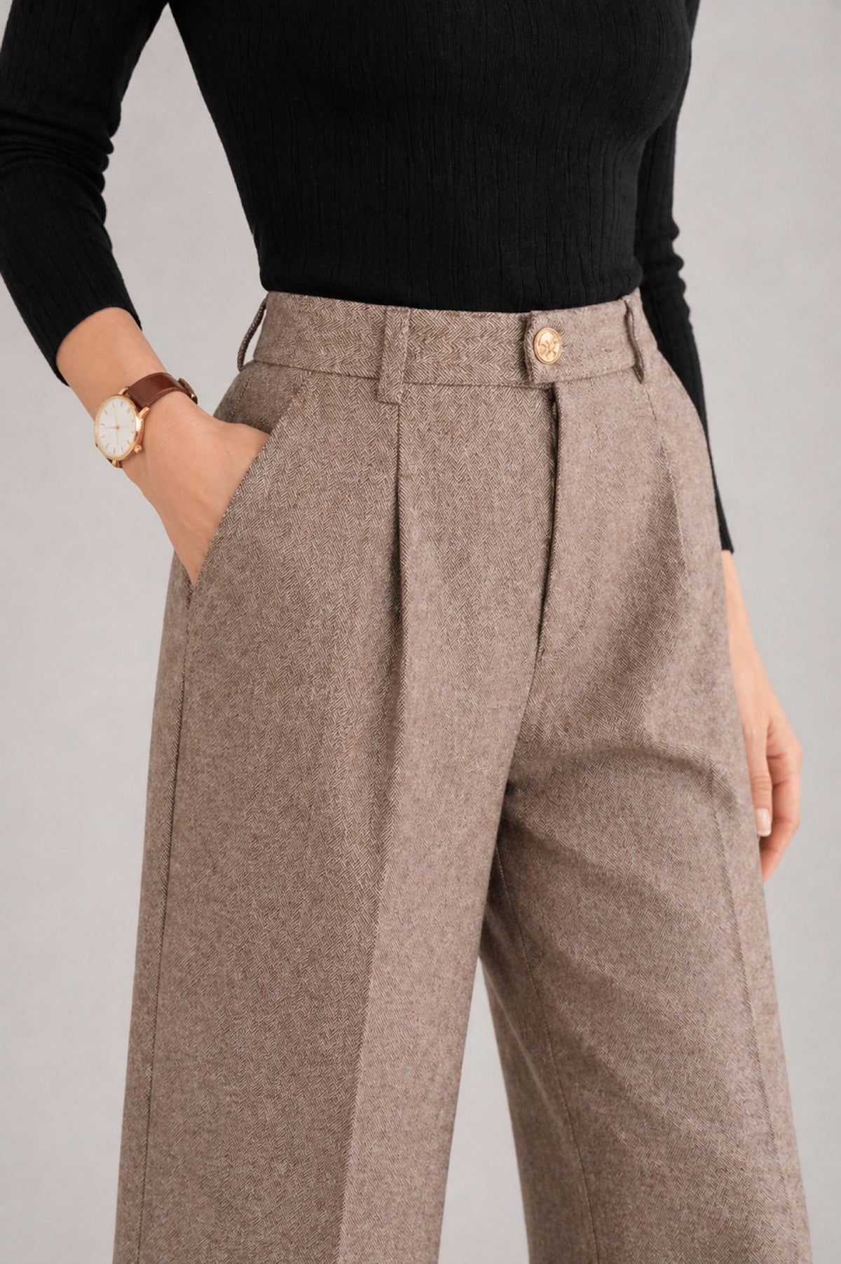 High Waist Tailored Wool Trousers for Women - View 3