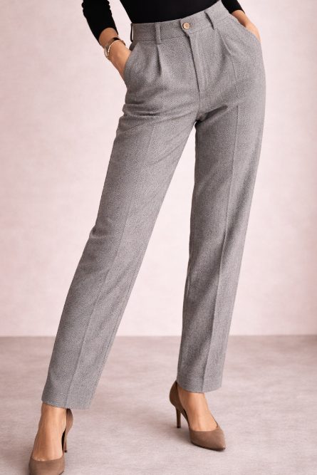 High Waist Tailored Wool Trousers for Women - Grey
