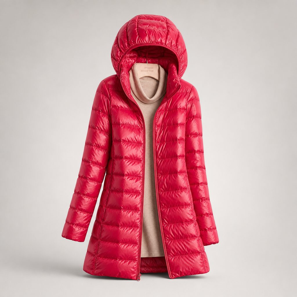 Hooded Down Puffer Jacket for Women - Fuchsia