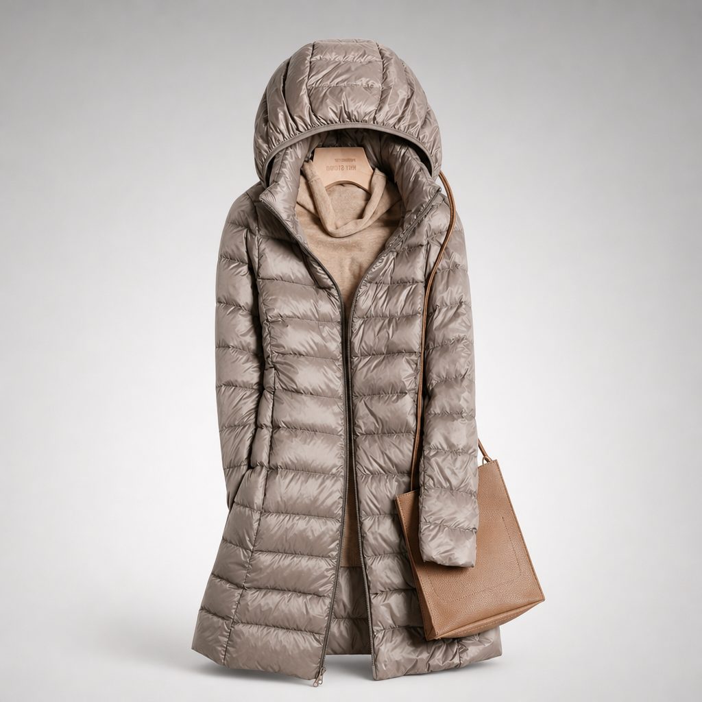 Hooded Down Puffer Jacket for Women - Khaki