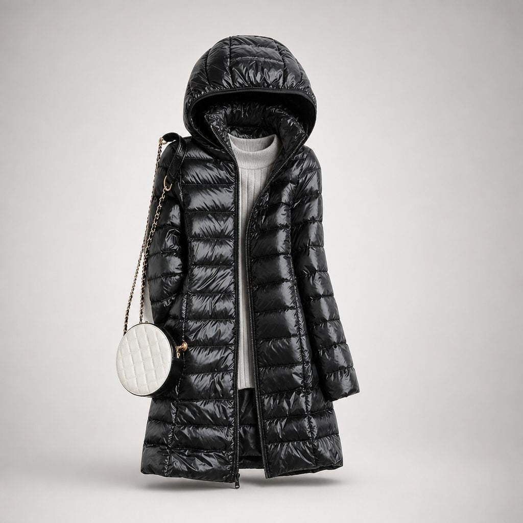 Hooded Down Puffer Jacket for Women - Black
