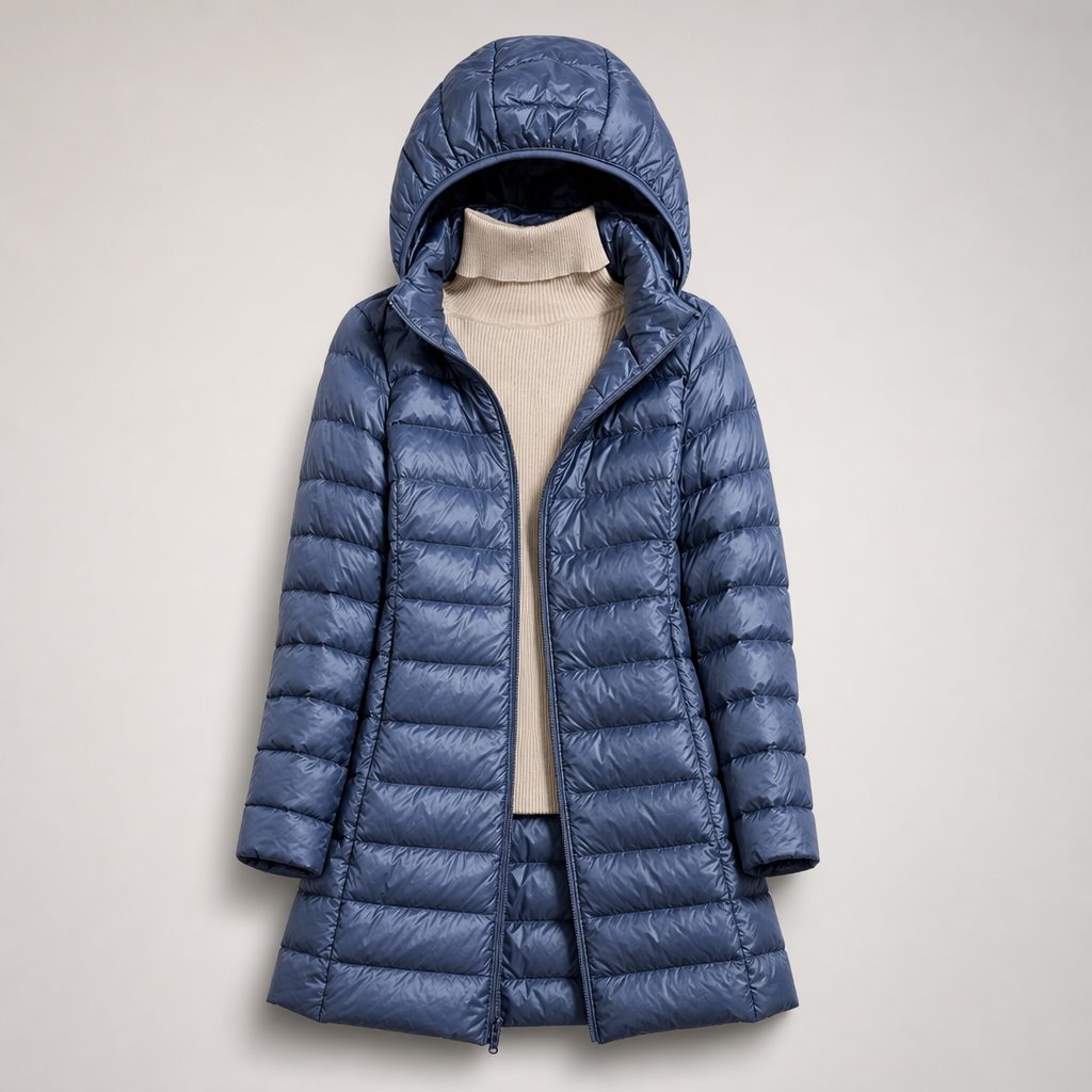 Hooded Down Puffer Jacket for Women - Blue