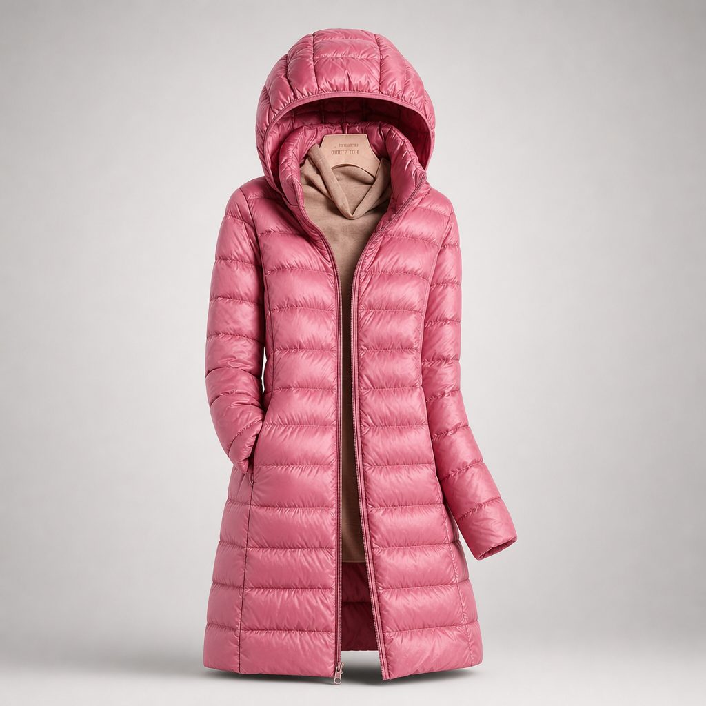 Hooded Down Puffer Jacket for Women - Pink