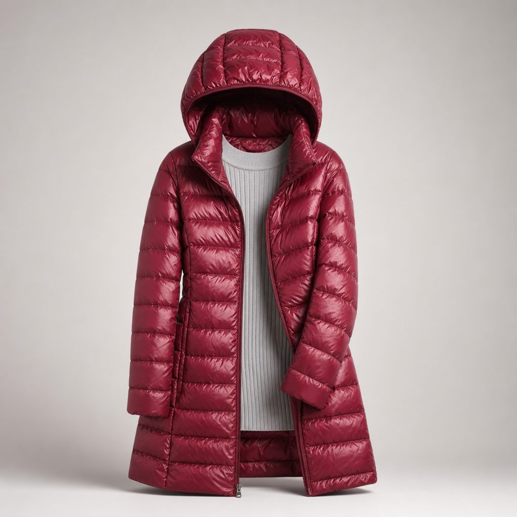 Hooded Down Puffer Jacket for Women - Red