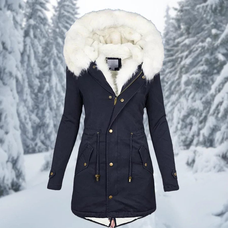 Hooded Faux Fur Winter Puffer Jacket for Women - Blue