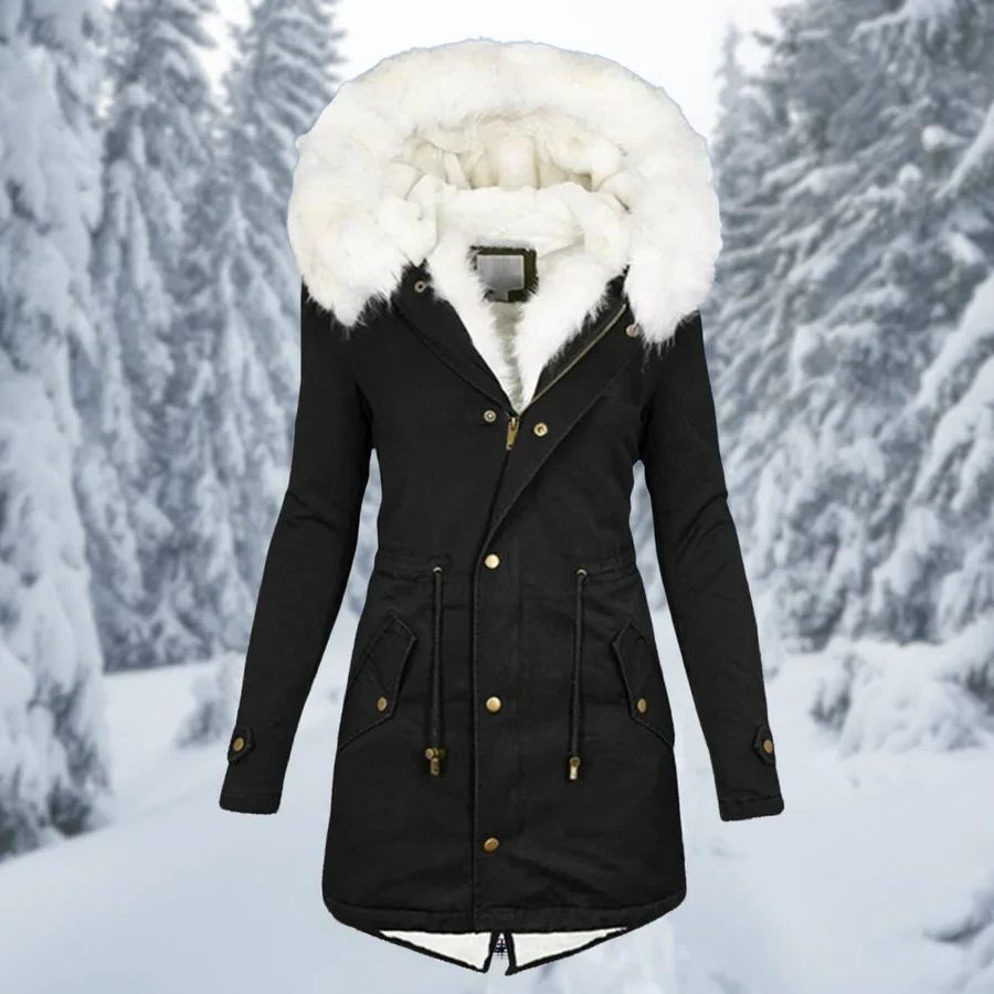 Hooded Faux Fur Winter Puffer Jacket for Women - Black