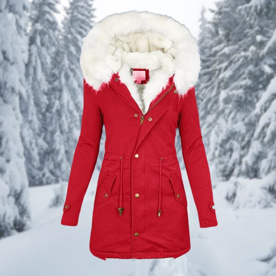 Hooded Faux Fur Winter Puffer Jacket for Women - Red