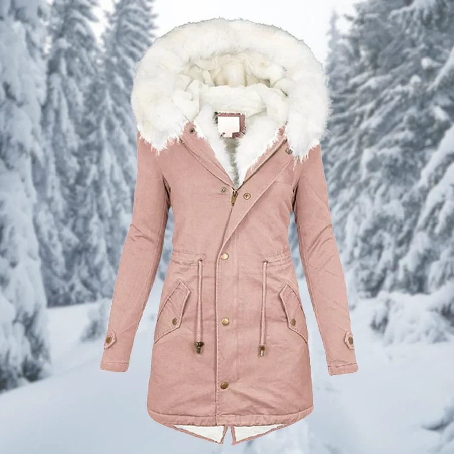 Hooded Faux Fur Winter Puffer Jacket for Women - Pink