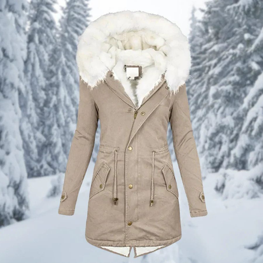 Hooded Faux Fur Winter Puffer Jacket for Women - Beige