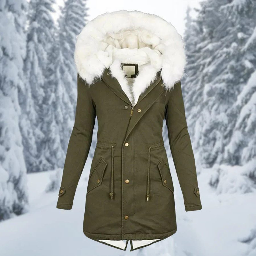 Hooded Faux Fur Winter Puffer Jacket for Women - Olive Green