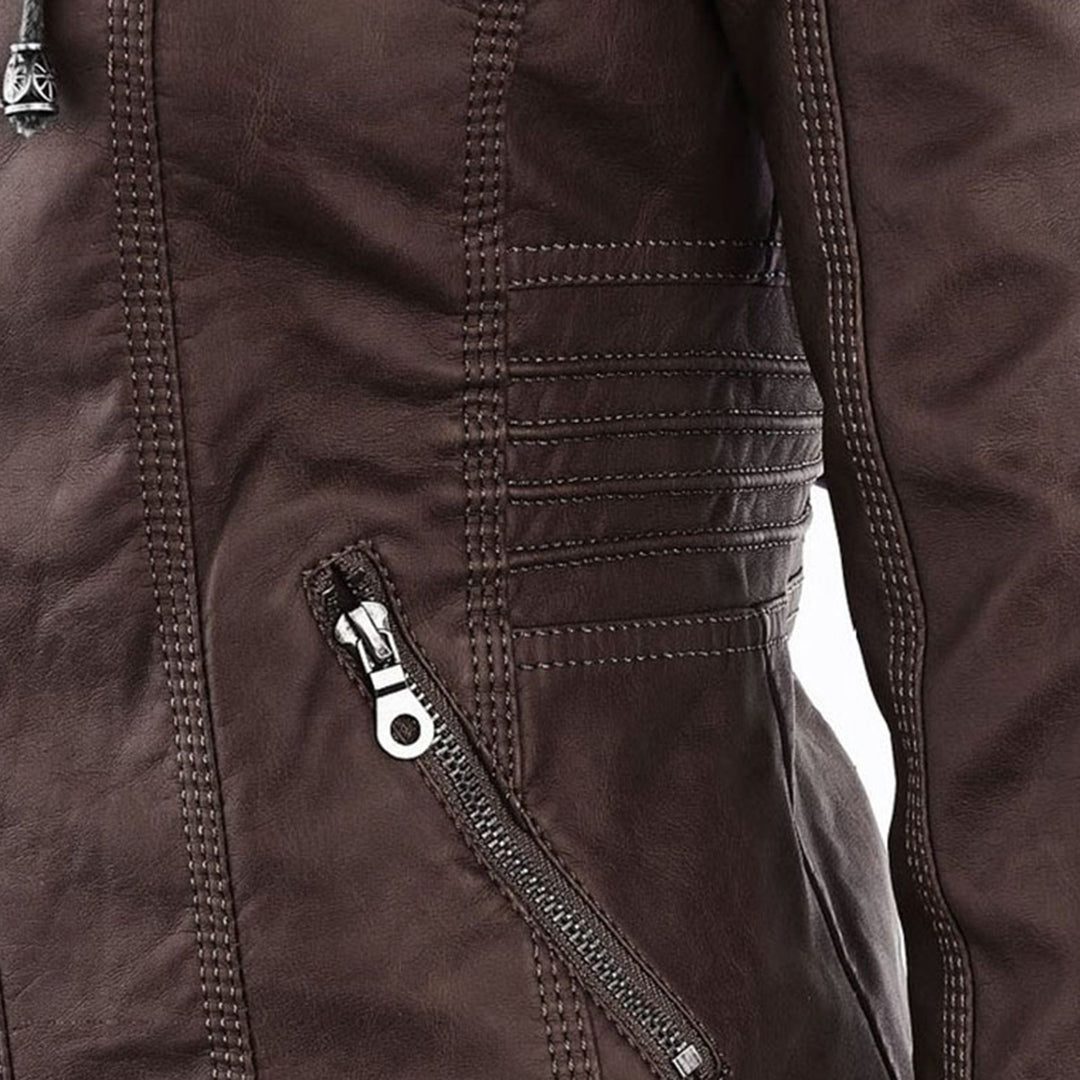 Hooded Faux Leather Jacket with Zip for Women - View 15