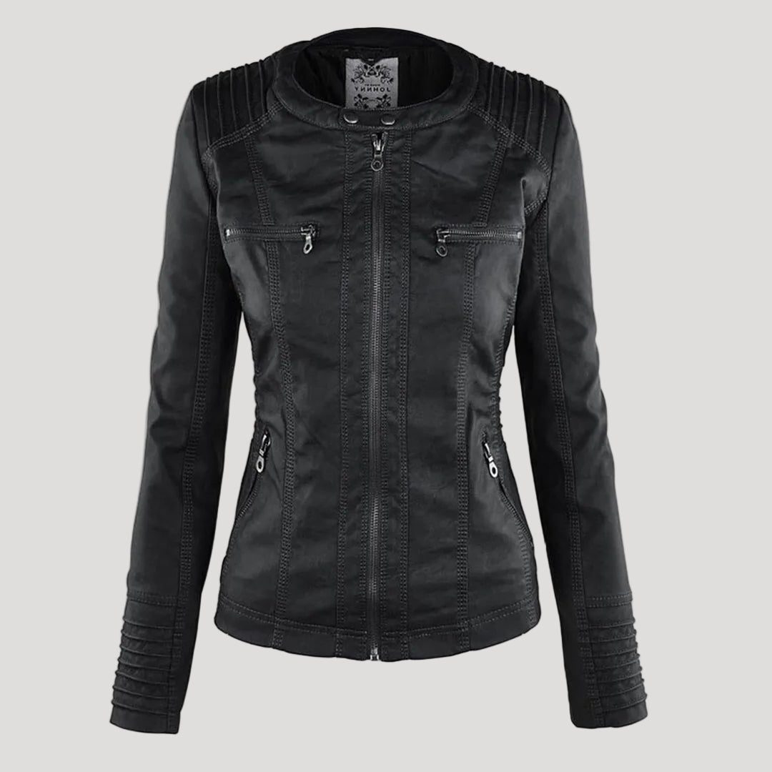 Hooded Faux Leather Jacket with Zip for Women - View 2