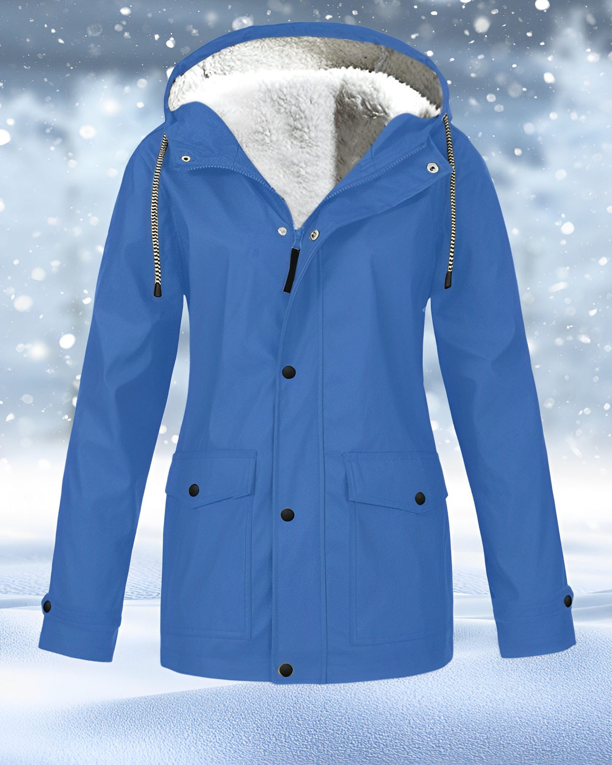 Hooded Fleece-Lined Waterproof Winter Coat for Women - Blue