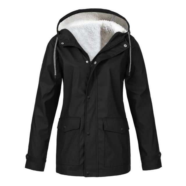 Hooded Fleece-Lined Waterproof Winter Coat for Women - Black