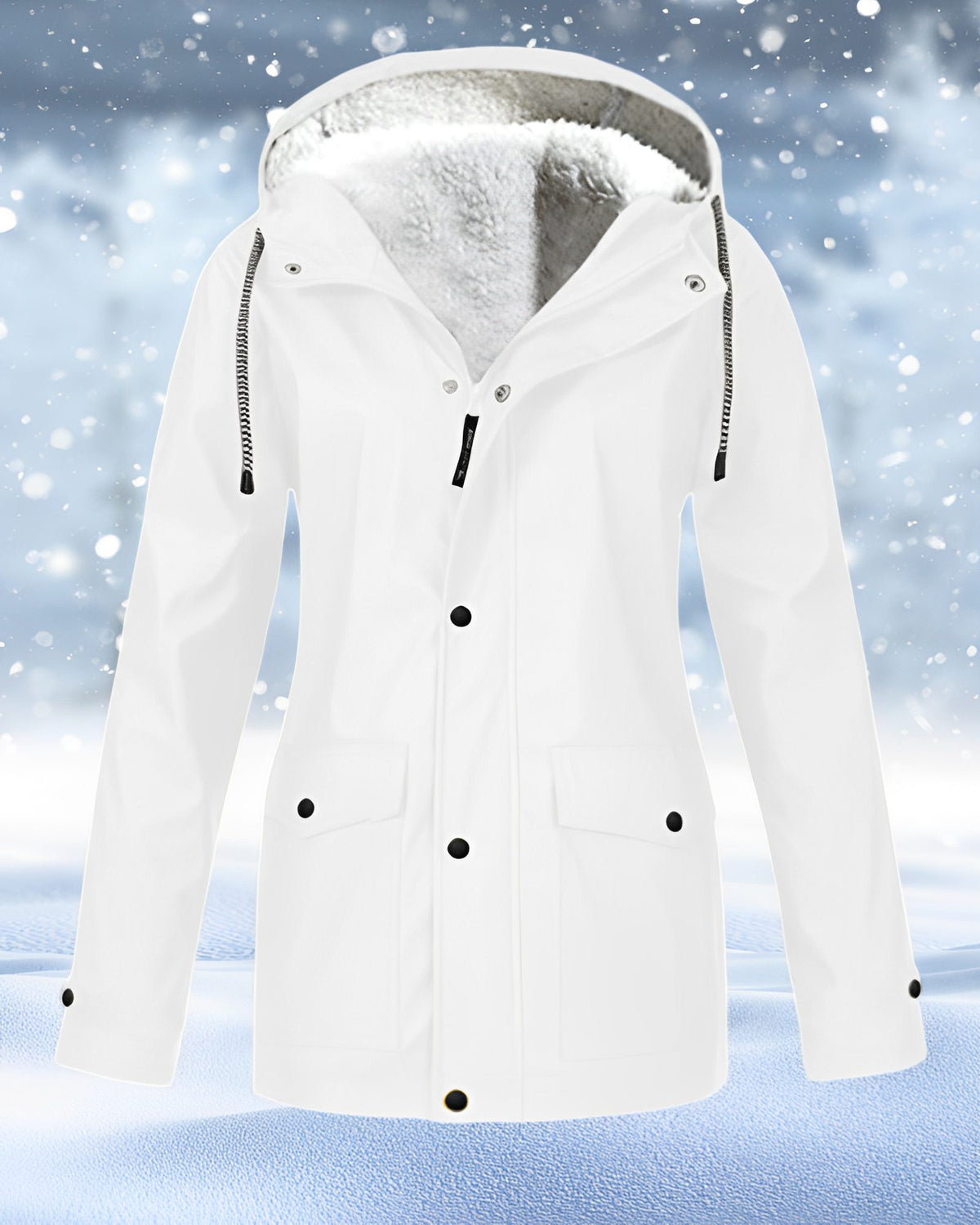 Hooded Fleece-Lined Waterproof Winter Coat for Women - White