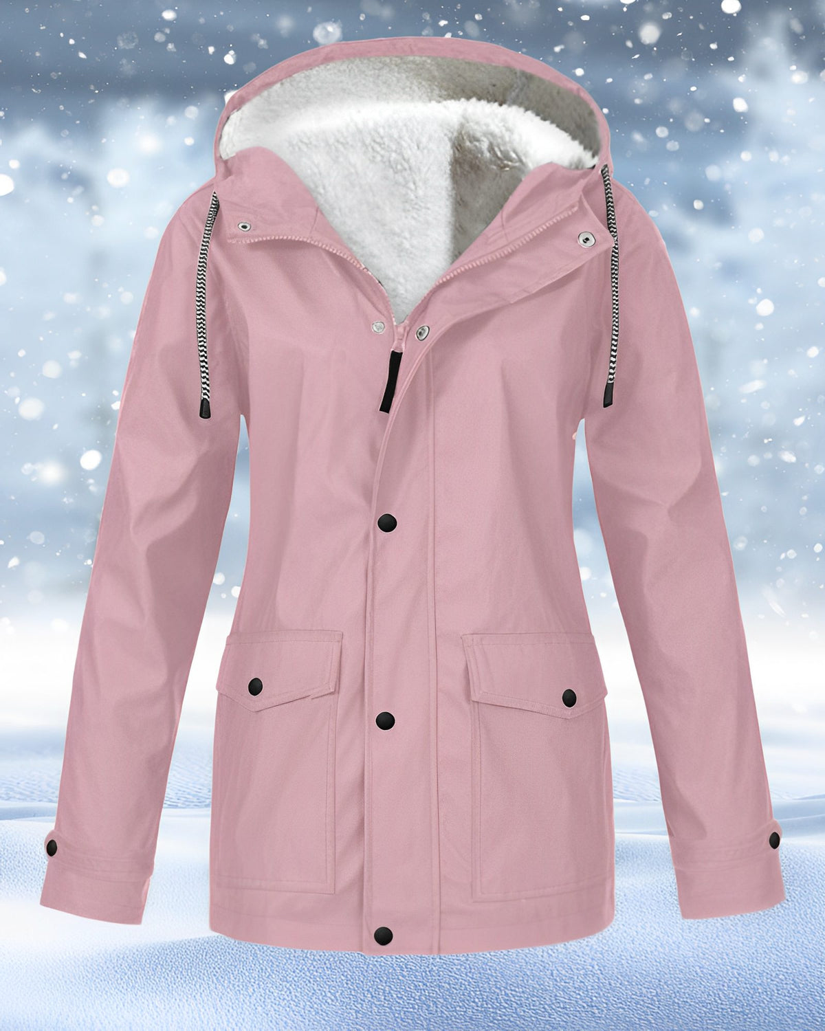 Hooded Fleece-Lined Waterproof Winter Coat for Women - Pink