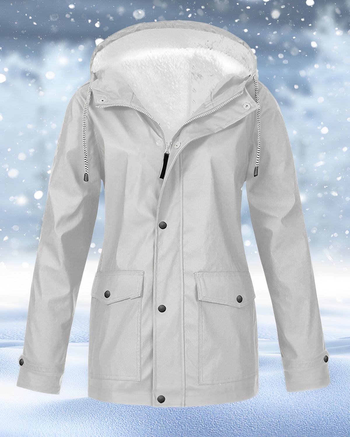Hooded Fleece-Lined Waterproof Winter Coat for Women - Silver