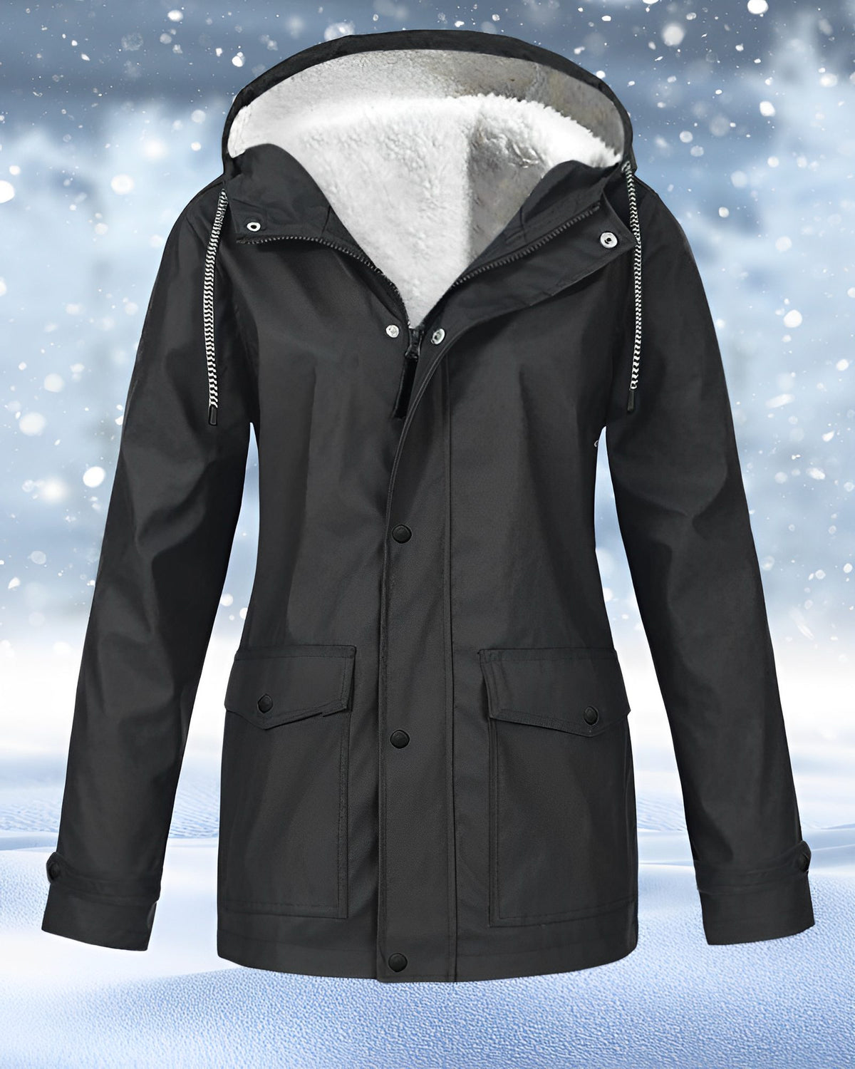 Hooded Fleece-Lined Waterproof Winter Coat for Women - Dark Grey
