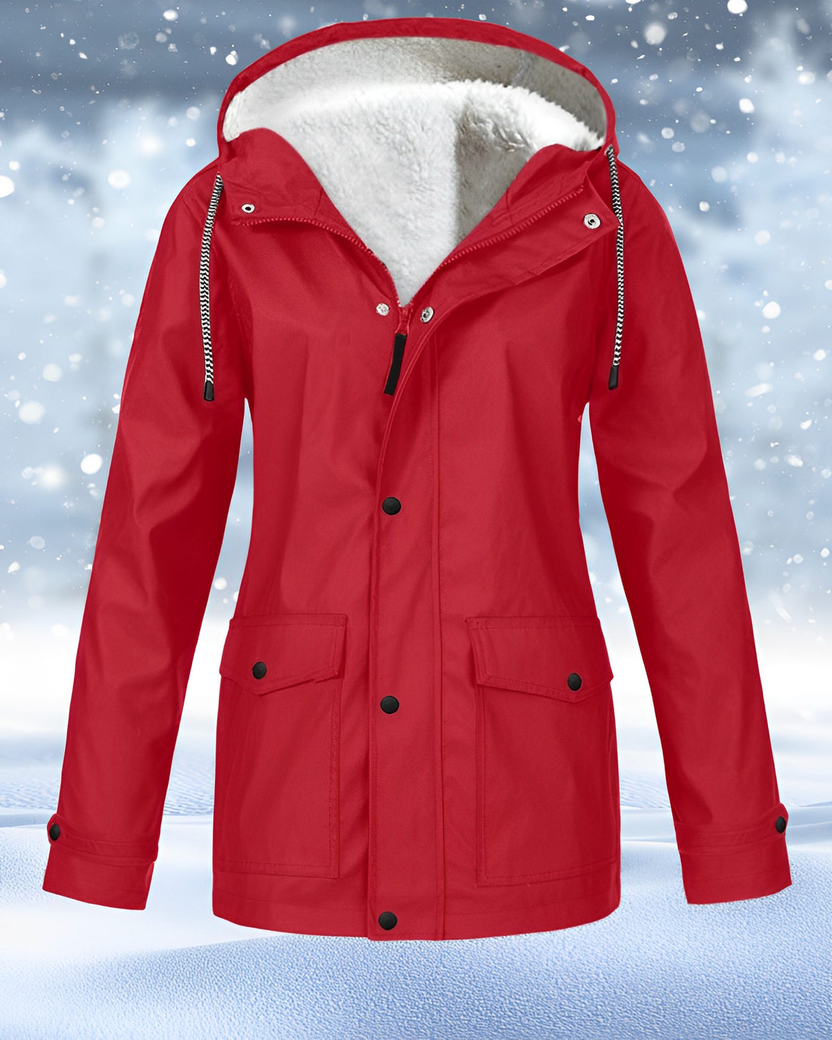 Hooded Fleece-Lined Waterproof Winter Jacket for Women - Red