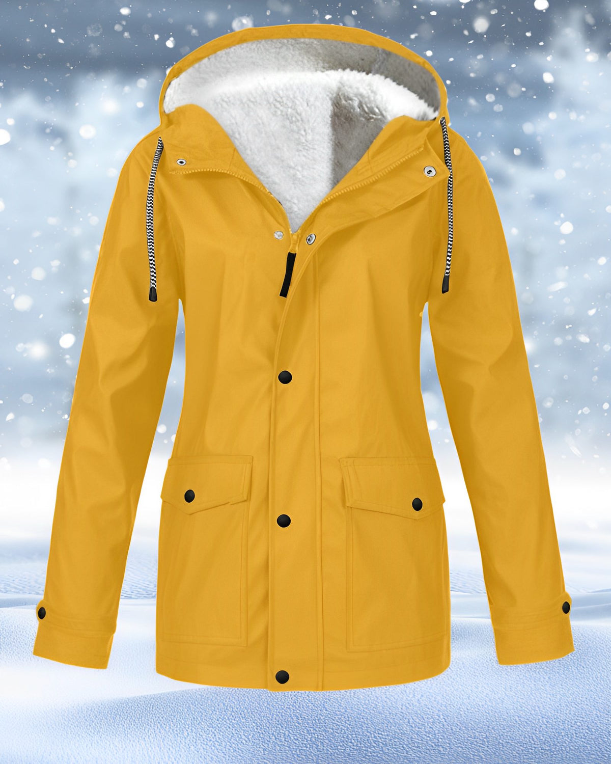 Hooded Fleece-Lined Waterproof Winter Jacket for Women - Yellow