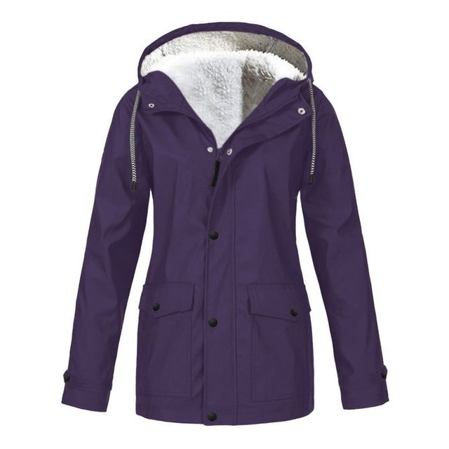 Hooded Fleece-Lined Waterproof Winter Jacket for Women - Purple