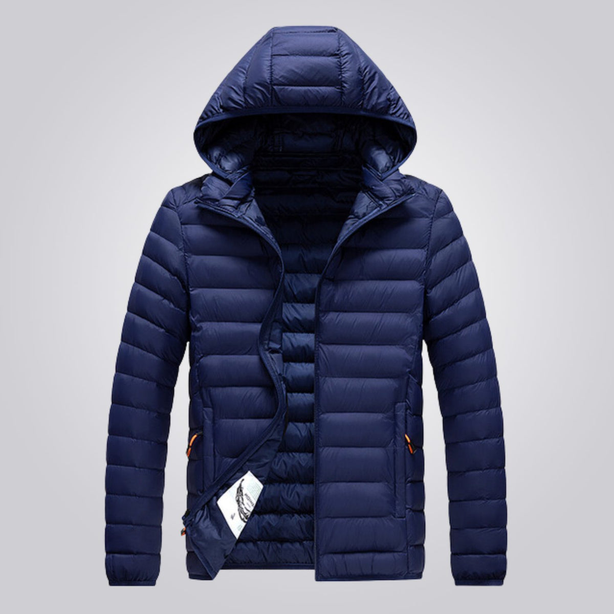 Hooded Longline Puffer Jacket for Women - Dark Blue