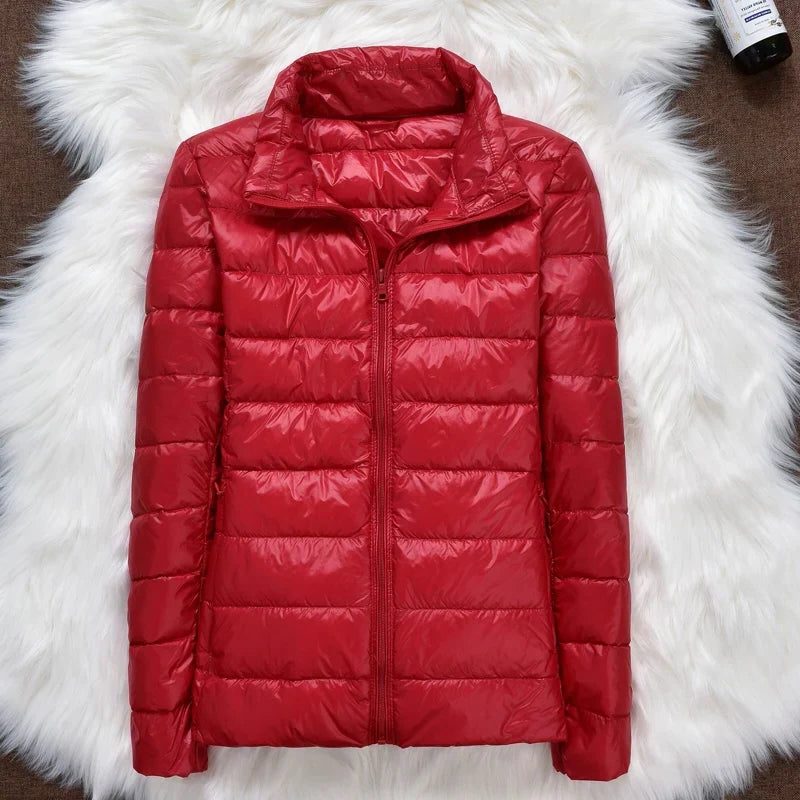 Hooded Padded Puffer Jacket for Women - Red Stand