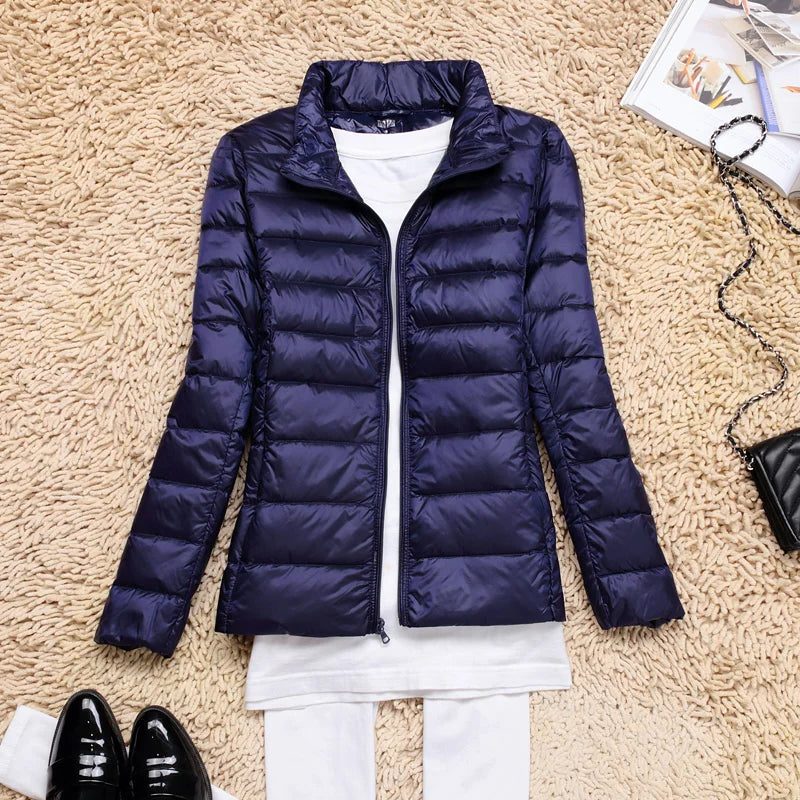 Hooded Padded Puffer Jacket for Women - Navy Stand