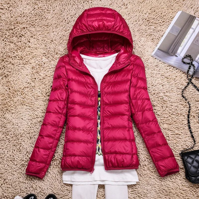 Hooded Padded Puffer Jacket for Women - Red Hood