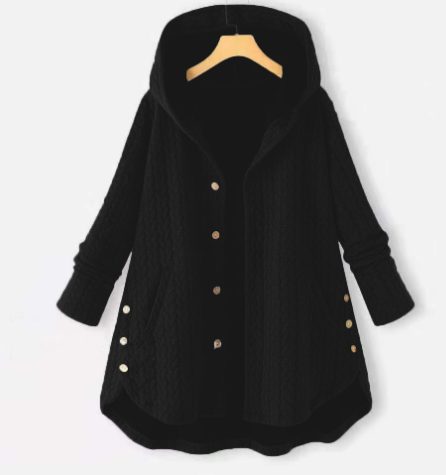 Hooded Quilted Mid-Length Jacket for Women - Black