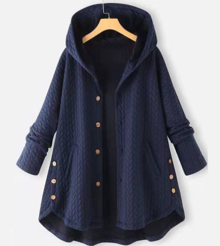 Hooded Quilted Mid-Length Jacket for Women - Blue