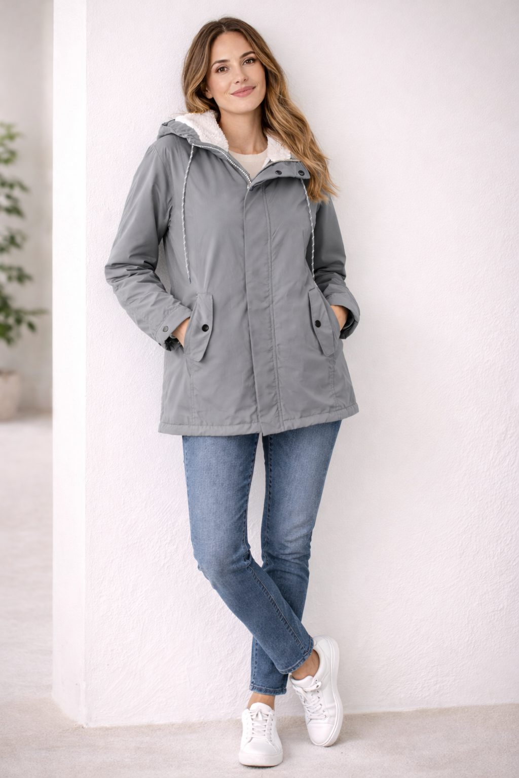 Hooded Quilted Parka Coat for Women - Gray