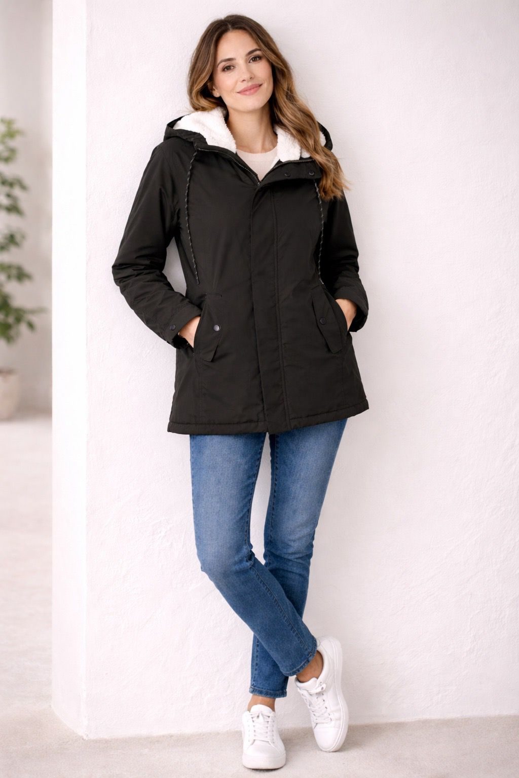 Hooded Quilted Parka Coat for Women - Black