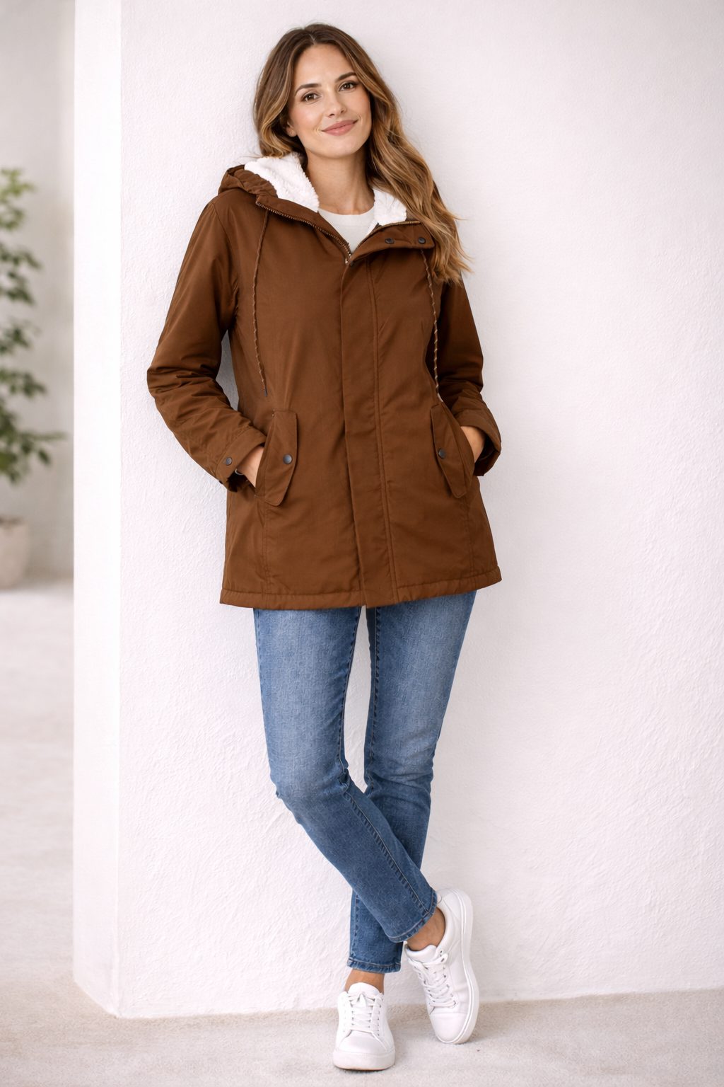 Hooded Quilted Parka Coat for Women - Khaki