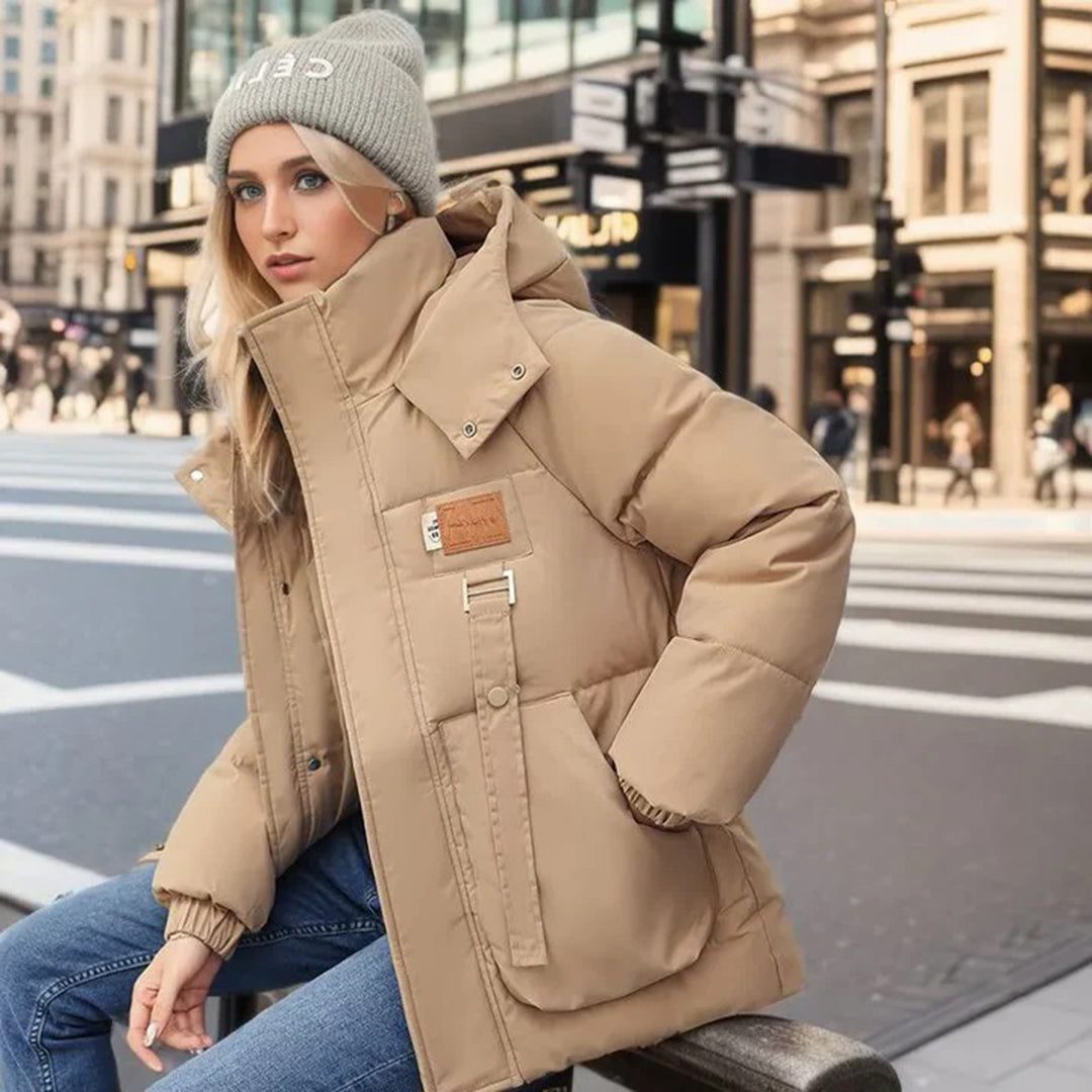 Hooded Quilted Puffer Winter Jacket for Women - Khaki