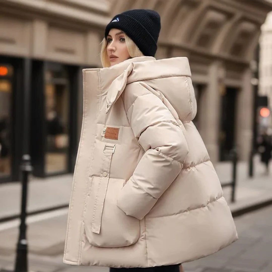 Hooded Quilted Puffer Winter Jacket for Women - Beige